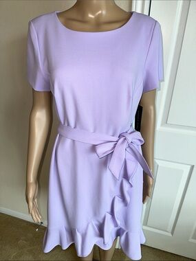 NWT Andrew Marc Lavender Short Sleeve Ruffle Hem Belted Dress Size 10